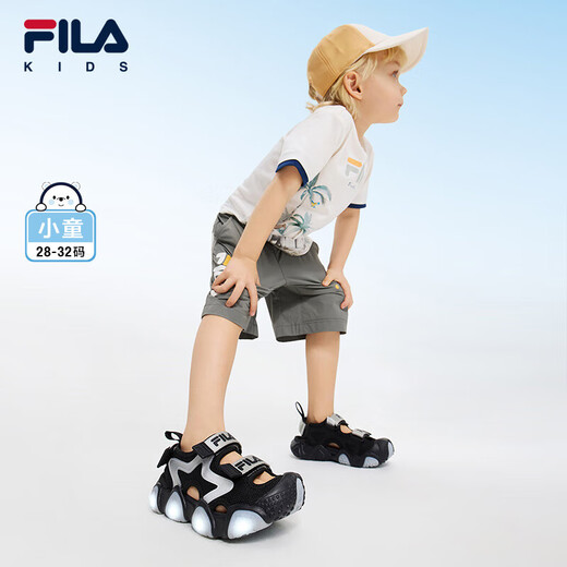 Fila Fila Children's Shoes Jellyfish Sandals 2025 Summer New Boys and Girls Velcro Flashing Shoes Black/Space Silver-BS 28