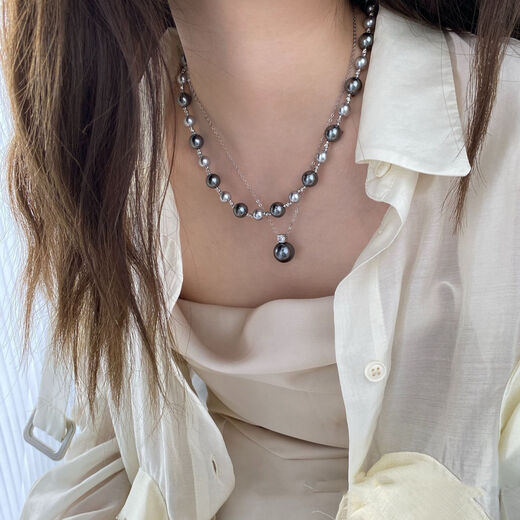 Hao Chuang single imitation ins Tahitian black pearl necklace women's French light luxury gray pearl pendant versatile commuter clavicle chain Australian white