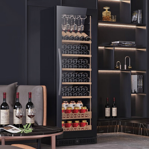 Bai Kailun red wine cabinet, first-class energy efficiency, constant temperature wine cabinet, zero-embedded home commercial living room display cabinet, wine preservation refrigerator, dual temperature air-cooled frost-free tea beverage, white wine and foreign wine, dual temperature zone, hanging cup red wine and tea style, 42 bottles LOW-E anti-fog door