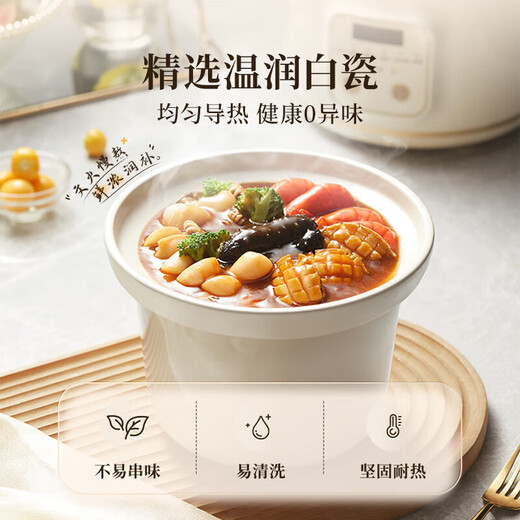 Bear Electric Stew Pot, Electric Stew Cup, Soup Pot, Stew Pot, Electric Casserole, Porridge Pot, Baby Porridge Household Reservable Multifunctional Healthy White Porcelain DDG-E20M1 Beige White Porcelain 2L