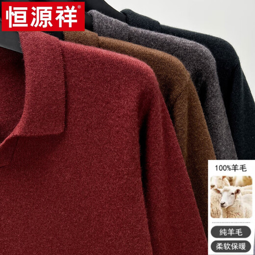 Hengyuanxiang 100% pure wool seagull collar polo shirt for men, thickened lapel sweater for young and middle-aged people, autumn and winter base woolen sweater, dark gray green (100% wool), 100% non-pilling 2XL