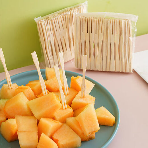 Qinkai disposable fruit fork fruit pick cake fork snack snack dessert children's household pick bamboo fruit fork bagged bamboo 200 pieces