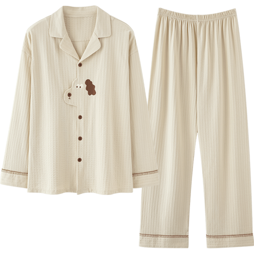 Princess Mark Spring and Autumn Couple Pajamas 2025 Super Hot Cartoon Puppy Long Sleeve Long Pants Boys and Girls Pure Cotton Home Clothing HZ2912-Puppy Shape Couple Women's XL