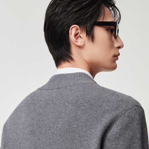 Jiumuwang Shopping Mall Same Style Men's Sweater Men's 2025 Spring New Comfortable Sheep Wool Single-breasted Stand-up Collar Sweater JX Slim Version + Asphalt Gray + FK1552612 XL 180/100A(52)