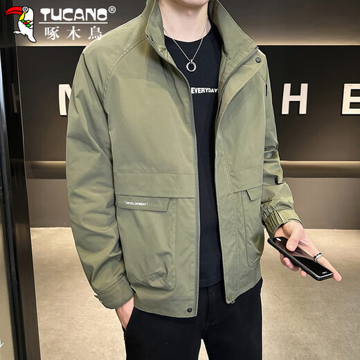 Woodpecker (TUCANO) Jacket Men's Autumn and Winter Stand Collar Casual Workwear Korean Style Windproof Tops Men's Military Green XL