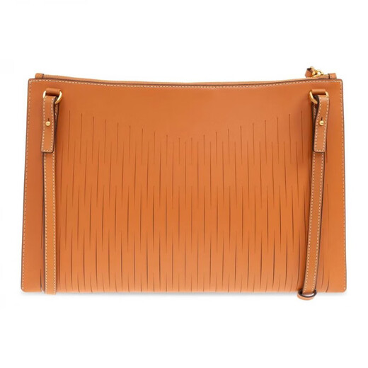 MCMAren Logo Abstract Fishnet Pattern Nappa Leather Clutch Medium Women's Brown Basics (Bag + Dust Bag)