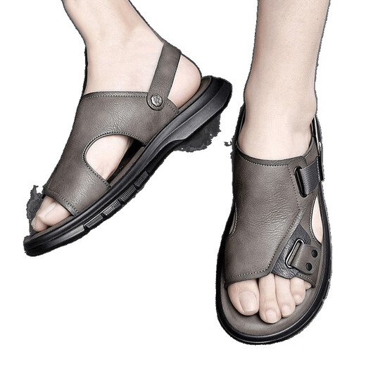 TTPMER Summer Men's Sandals Imitation Leather Comfortable Thick Sole Anti-Slip Beach Shoes Casual Soft Sole Sandals Gray 9923 38 [In Activity]