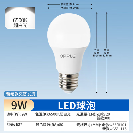 OPPLE LED bulb E27 screw bulb 9w-ultra white 6500K 1 piece commercial high-power light source