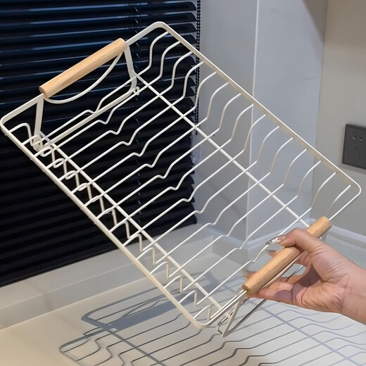 Shijanu new kitchen drain rack dish rack household multi-functional storage rack wooden handle dish drain rack - milky white
