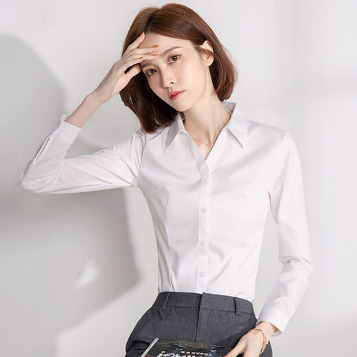 白衬衫女长袖职业装正装工作服2025春季新款气质工装衬衣免烫修身 白色【6212】 L 推荐100-110斤