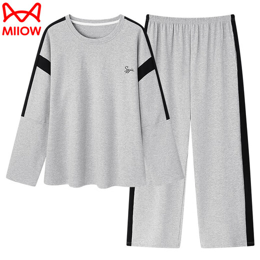 Catman (Miiow) 6xl Pyjamas à manches longues en coton pur extra taille pure pour hommes Spring and Automne Fat Man plus Fat plus grande taille 260 Jin [Jin est égal à 0,5 kg] Youth Casual Wear QDX9905 L [100-125 Jin [Jin est égal à 0,5 kg]]