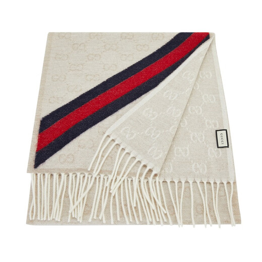 Gucci (GUCCI) double G double-sided tassel diagonal stripes scarf and shawl for men and women, beige, early autumn gift