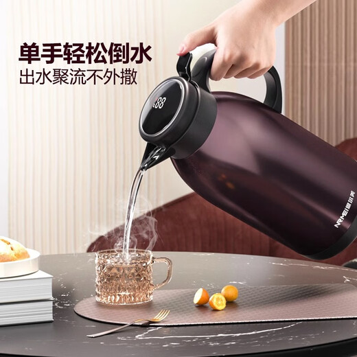 NRMEi thermos kettle large capacity household 316 stainless steel hot water kettle thermos boiling water bottle office dormitory thermos kettle mahogany red 3L 316+ intelligent temperature display