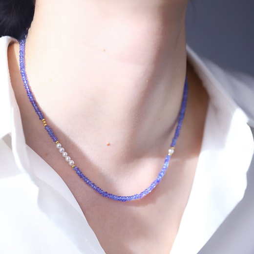 DYAI natural colored treasure high-grade Rhine blue tanzanite necklace women's fashion light luxury temperament gold clavicle chain Mengliuguang high-end full body tanzanite