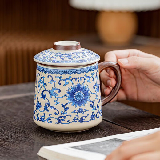 Ruyao tea water separation tea cup with lid office cup tea set mug milk coffee flower and fruit tea cup 500ml beige Ruyao office cup-Yuanshan