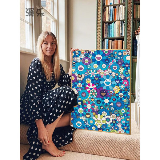 Murakami Takashi Drucke trendige Sonnenblume Hänge Gemälde Internet Promi Schlafzimmer Wohnzimmer Dekoration Malerei Korridor Veranda Hintergrund Wandmalmaschine 1 80*12035 mm dicke Aluminiumlegierung Rahmen + Plexiglas