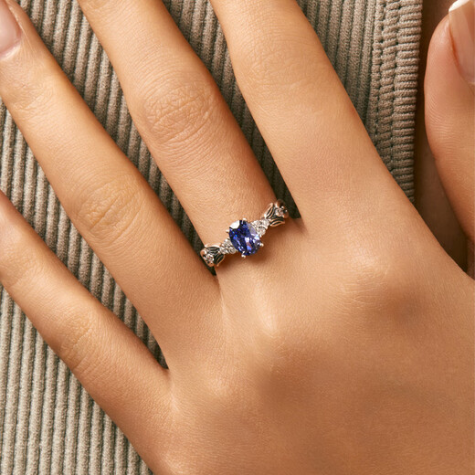 Fat Donglai's same style tanzanite ring MODIANS 925 silver light luxury tanzanite blue with diamonds for women retro distressed beauty light luxury tanzanite blue ring US size 5 (49mm)