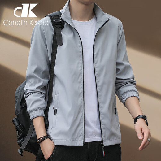 CANELIN KISKHA Jacket Men's Stand Collar Jacket Men's Business Casual High Quality Long Sleeve Clothes Men's Simple Versatile Top Spring Clothing 5571 Black Jacket XL Size