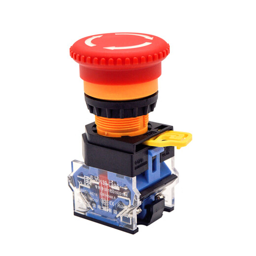 Yue Changsheng Yijia mushroom head emergency stop button switch LA38-11ZS emergency power supply self-locking 22mm silver contact green