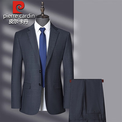 Pierre Cardin no-iron 100% pure wool suit suit for men 2025 spring and autumn new middle-aged high-end business formal two-piece suit gray plaid L 175/48