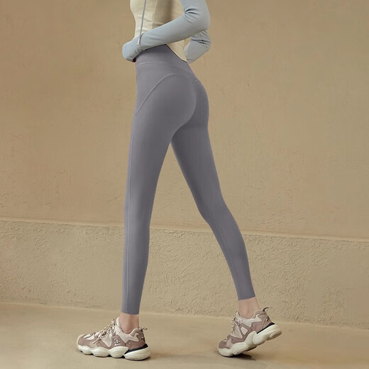 LULUUVTTOH yoga pants for women for all seasons, high-waisted butt-lifting, seamless sports tight-fitting elastic running Pilates training fitness pants for women, grape thistle purple, no need to wear underwear XL (125-140Jin Jin equals 0.5kg)