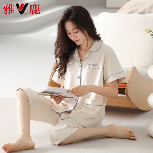 Yalu leichter Luxus neuer Pyjamas für Frauen im Sommer dünne reine Baumwolle Kurzarm Kurzheime Hosen Heimkleidung Frauen im Sommer im Freien 9898 XL [120-140jin [Jin gleich 0,5 kg]]]