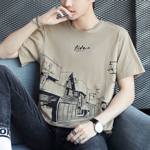 Mgolcps Cotton Kurzärmelte T-Shirt für Männer 2025 Neues halbärmeliges T-Shirt Lose Trendy Summer Herren Z829 GRAU M [Vorgeschlagen 90-115Jin [Jin ist 0,5 kg]]
