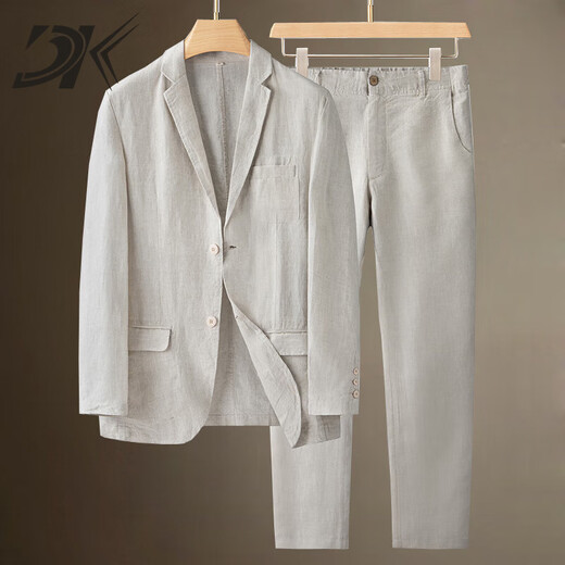 DK high-end men's 100% linen suit suit men's spring and summer thin breathable jacket loose casual suit two-piece set linen color S recommended 110-130Jin Jin equals 0.5 kg
