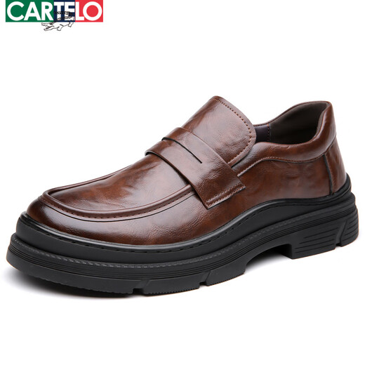 CARTELO laceless brown men's shoes spring 2025 new large-head business casual leather shoes full-color wide-head loafers GX9923 brown 42