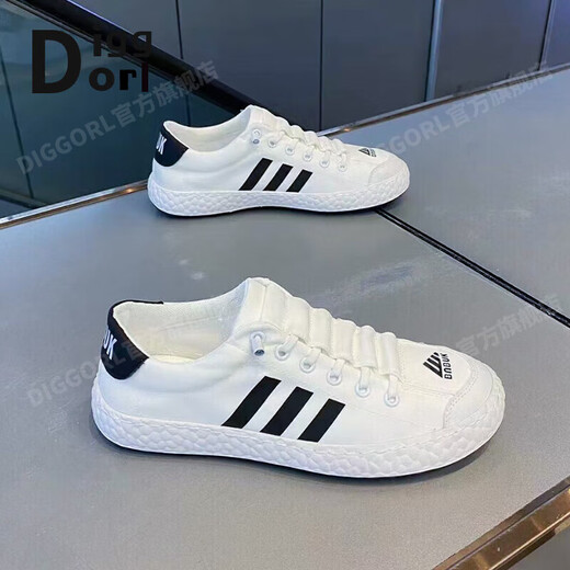 Diggorl Light Luxury Brand Men's Shoes Low-top Breathable Men's Versatile Sports Soft Sole Shoes Casual Shoes One-Step Canvas Shoes Men White Black 2 40