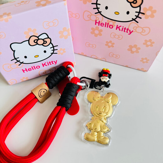 Old temple Minnie Mickey Unicorn Star Dailu mobile phone chain pure gold 999 cartoon pendant women's bag hanging chain cute pendant pure gold Minnie single pendant