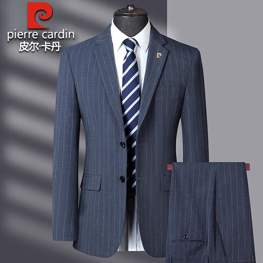 Pierre Cardin light luxury high-end striped suit suit for men spring and autumn middle-aged men's high-end suit casual groom's dress for men blue
