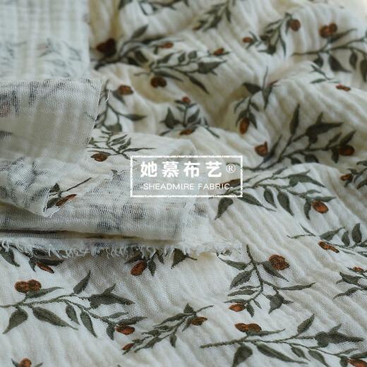 CLCEYins style Nordic pastoral small floral cotton double layer crepe fabric baby bath towel cover blanket saliva towel diy fabric lemon fruit (half meter price)_135 width
