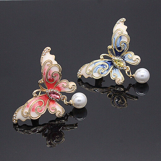 Enamel hand-painted retro literary graceful rhinestone national style butterfly brooch cheongsam coat brooch brooch blue butterfly