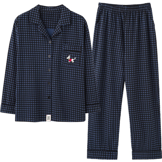 Princess Mark couple pajamas for women spring and autumn pure cotton retro plaid long-sleeved puppy suit autumn and winter home clothes for men J9165-couple men's 2XL