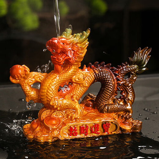Yunhua color-changing golden dragon tea pet ornaments to attract wealth and support creative tea sets for elders tea tray tea table twelve zodiac accessories Xianglong Nafu (gold)