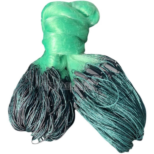 Imported soft silk rope wrapped fishing net three-layer sinking net 100 meters weighted non-wrapped net hanging net sticky mesh wire mesh fishing net 3 meters high 100 meters long 6-finger 0.19 green silk three-layer sinking net