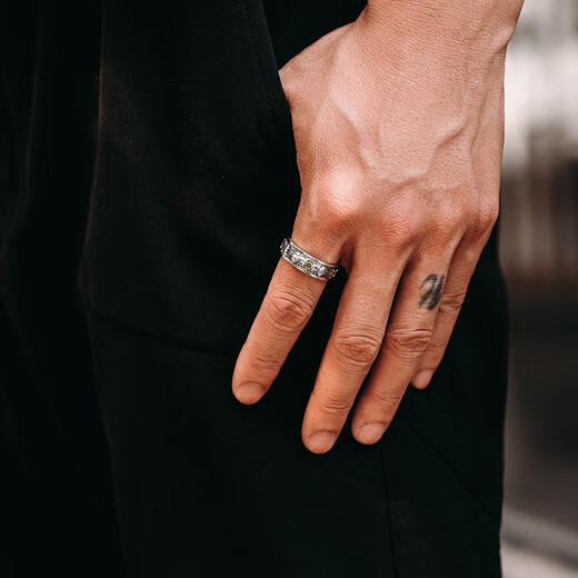 Mingyang Decorative Sea Rotatable 925 Sterling Silver Double Pixiu Ring Men's Six-Word Motto Single Ring Original Design Retro Ring US Size 11# (Suitable for Hong Kong Sizes 25-26)