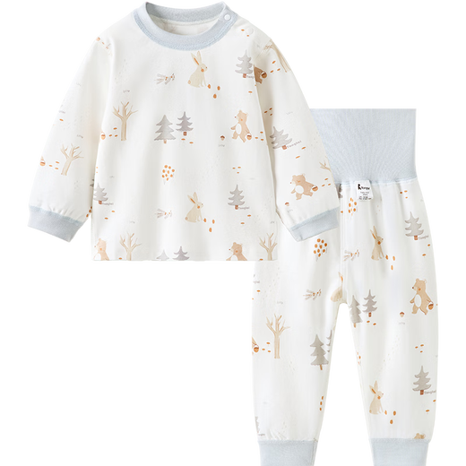 童泰宝宝套装春秋季纯棉婴儿衣服男女儿童家居服内衣秋衣秋裤套头睡衣 蓝色【高腰款 50S高支】 90 cm（肩开按扣）