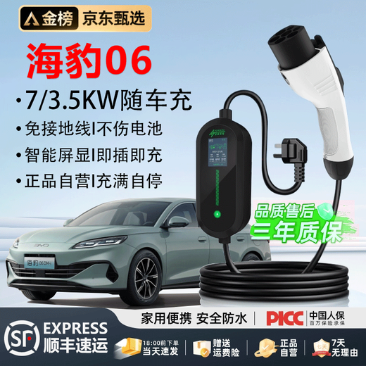 ROMADA BYD Seal 06 DMi car-mounted charging gun charger portable new energy vehicle grounding-free 220v home charging pile Seal 06 (national standard genuine/ground-free/intelligent digital display) 5-meter cable 3.5KW home socket-free conversion head