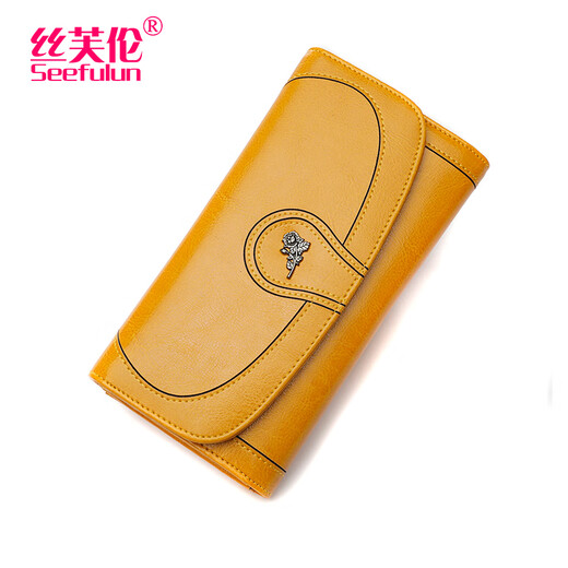Sefulun (seefulun) new genuine leather women's wallet long large capacity mobile phone bag bronze gold