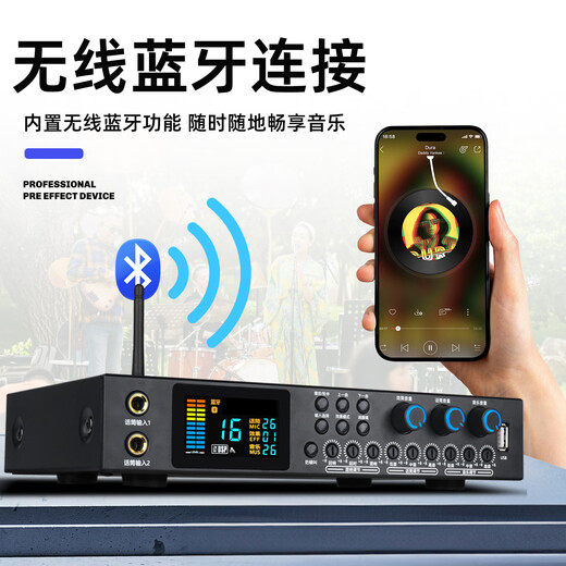 ZUU's new front-end effector professional karaoke home karaoke balanced vocal front karaoke audio simulation advanced singing speaker equipment ktv K160 effector wireless microphone + male to female XLR cable