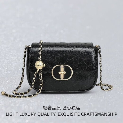 CALVIAKRIM国际轻奢品牌2025新款斜挎包真皮女包时尚百搭高级感单肩链条包 黑色