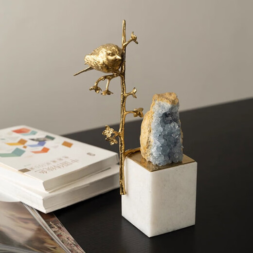 Rinoart Crystal Brass <Little Fairy> Feng Shui Sculpture Natural Marble Entrance Study Desktop Decoration <Little Fairy>