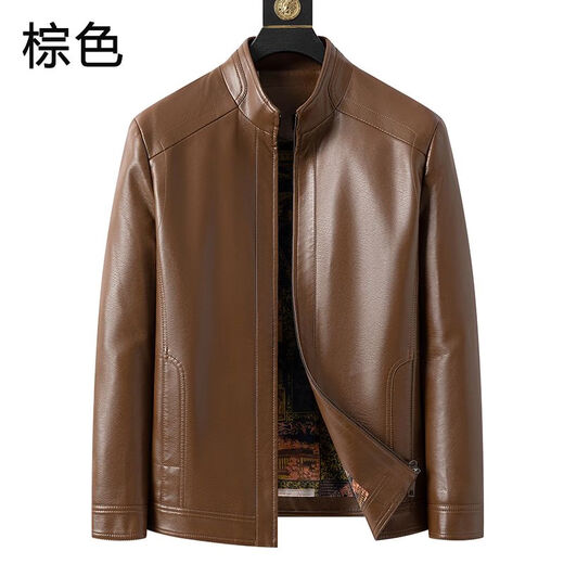 Pierre Cardin Spring and Autumn New Haining Leather Jacket Men's Middle-aged Dad Sheepskin Men's Casual Large Size Leather Jacket Jacket Leather Jacket Stand Collar Black L Recommended 120-140 Jin Jin equals 0.5 kg