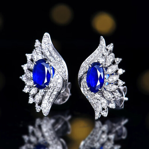 HEEKAIYI Royal Sapphire Earrings for Women 18K Diamond Earrings Luxury Chinese Valentine's Day Birthday Gift for Wife and Girlfriend Selected Royal Sapphire Earrings 18K Gold Inlaid