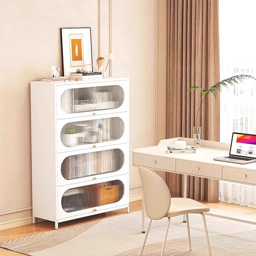 儿童书柜钢制上翻门收纳柜多层落地储物柜客厅卧室阳光板展柜书架 白色5门-高1695*宽500mm-方形门