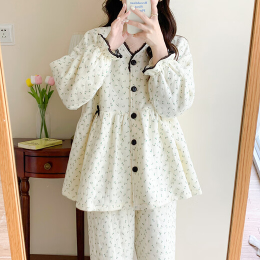 Cat man (MiiOW) air cotton confinement clothes in winter, September after delivery, pure cotton pregnant women pajamas for spring and autumn breastfeeding and feeding mothers 8 homes 6627 striped willow leaf interlayer [with chest pad] M [Suggested 90-110Jin [Jin equals 0.5 kg]]