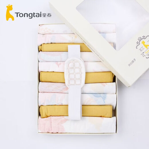 Bebetour Tongtai newborn washable diapers baby large meson cotton soft and breathable 10 pure cotton diapers with fixed belt 33 yellow blue