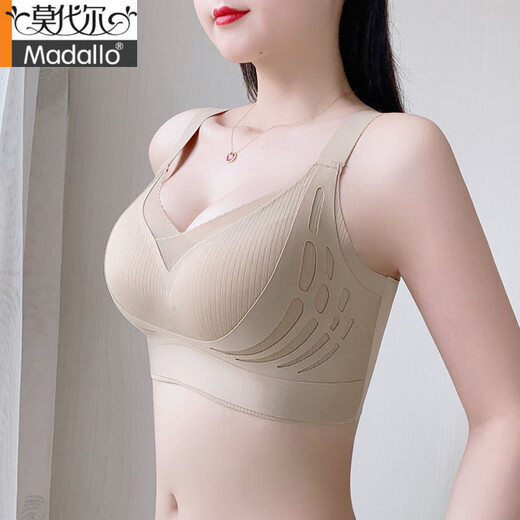 Modal traceless upper lifting thin style gathering to show large women's underwear anti-sagging without steel rings and pair of breast lift bra Champagne color L (recommended 100-120 Jin [Jin equals 0.5 kg])